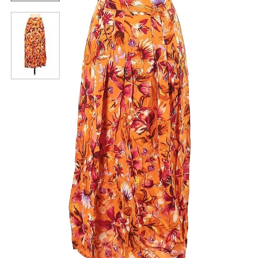 H&m floral orange tropical side slit midi skirt - Picture 3 of 7